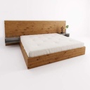 CAMA QUEEN CABECERA ANCHA CON MESAS DE NOCHE FLOTANTES (PINO TRATADO MACIZO)