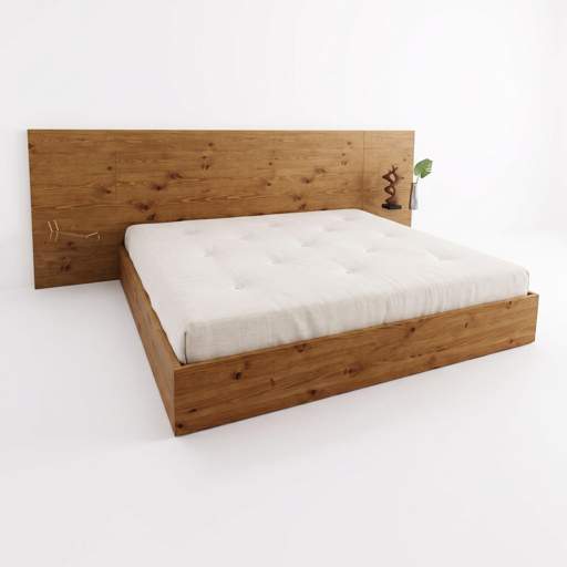 CAMA QUEEN CABECERA ANCHA SIN MESAS DE NOCHE (PINO TRATADO MACIZO)